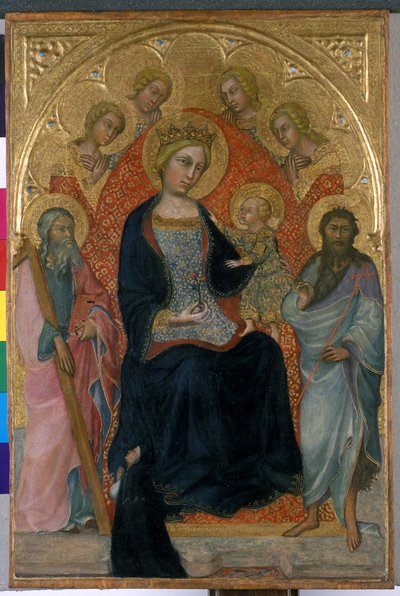Madonna col Bambino in trono con quattro angeli, due santi e un benefattore da Paolo di Giovanni Fei